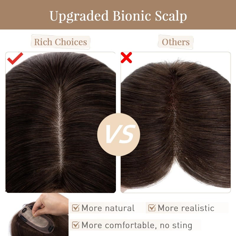 Rich Choices Hair Toppers for Women Real Human Hair No Bangs 100% Human Remy Toppers with Thinning Hairs Clip in Toppers HairPieces for Women 2.7"*5.1"Lace Base 10 Inch #2 Dark Brown - Image 3